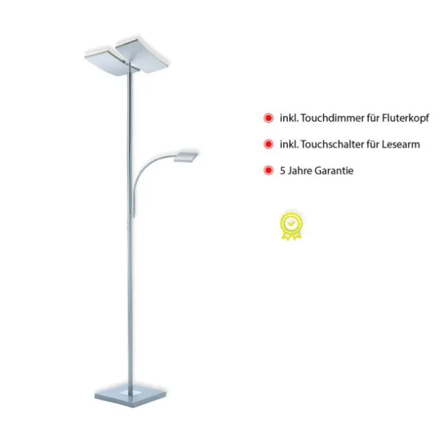 LED-Deckenfluter, stahlfarben, Lesearm, dimmbar, 180cm hoch