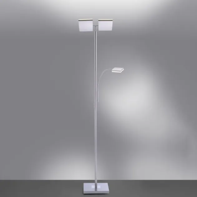 LED-Deckenfluter, stahlfarben, Lesearm, dimmbar, 180cm hoch