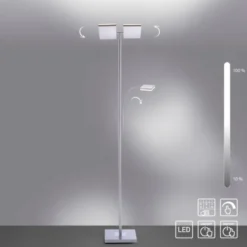 LED-Deckenfluter, stahlfarben, Lesearm, dimmbar, 180cm hoch