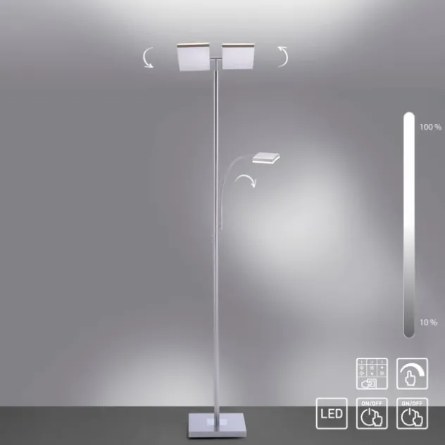 LED-Deckenfluter, stahlfarben, Lesearm, dimmbar, 180cm hoch