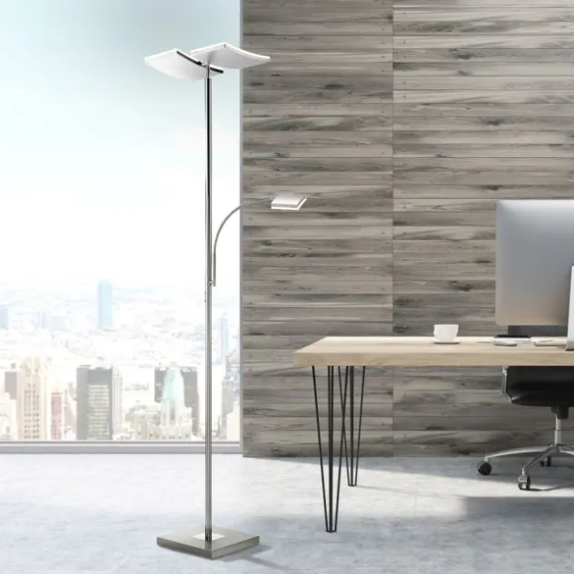 LED-Deckenfluter, stahlfarben, Lesearm, dimmbar, 180cm hoch