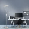 LED-Deckenfluter, stahlfarben, flexible Leseleuchte, warmweißes Licht