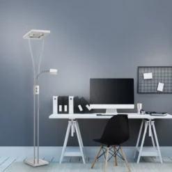 LED-Deckenfluter, stahlfarben, flexible Leseleuchte, warmweißes Licht