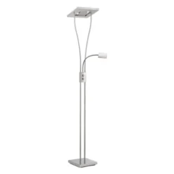 LED-Deckenfluter, stahlfarben, flexible Leseleuchte, warmweißes Licht