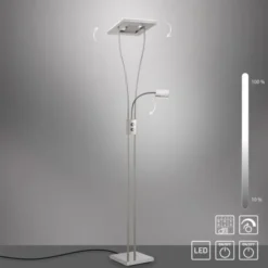 LED-Deckenfluter, stahlfarben, flexible Leseleuchte, warmweißes Licht