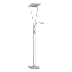 LED-Deckenfluter, stahlfarben, flexible Leseleuchte, warmweißes Licht