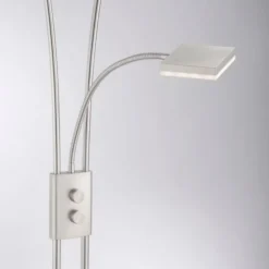 LED-Deckenfluter, stahlfarben, flexible Leseleuchte, warmweißes Licht