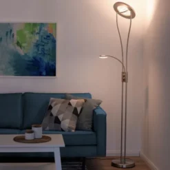 LED-Deckenfluter, stahlfarben, 2-flammig, dimmbar, Drehschalter