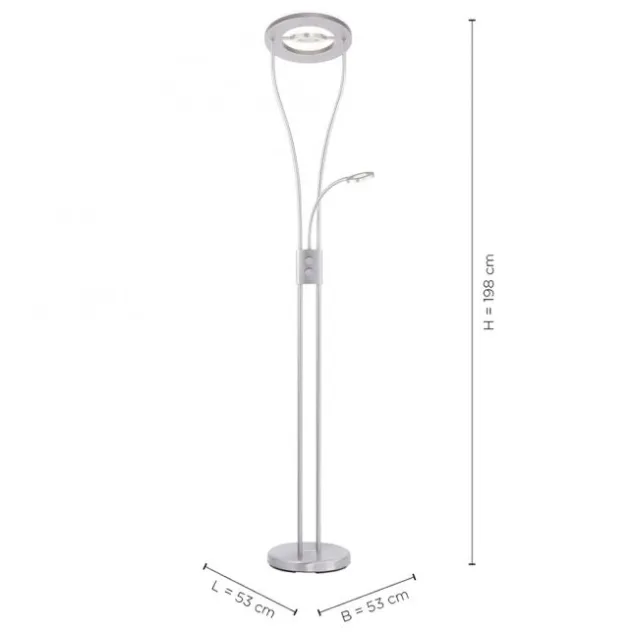 LED-Deckenfluter, stahlfarben, 2-flammig, dimmbar, Drehschalter