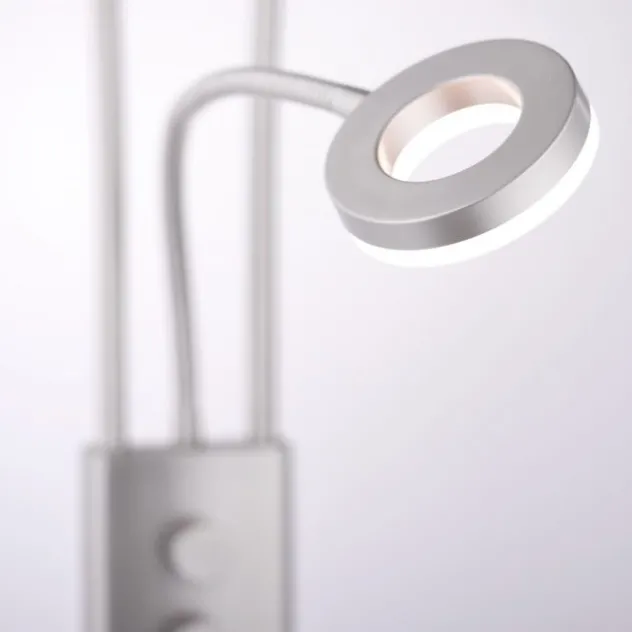 LED-Deckenfluter, stahlfarben, 2-flammig, dimmbar, Drehschalter