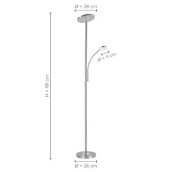 LED-Deckenfluter, stahlfarben, flexibler Lesearm, dimmbar, modern, Büro