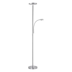 LED-Deckenfluter, stahlfarben, flexibler Lesearm, dimmbar, modern, Büro