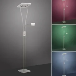 LED-Deckenfluter, stahlfarben, mit Leseleuchte, dimmbar, modern, design