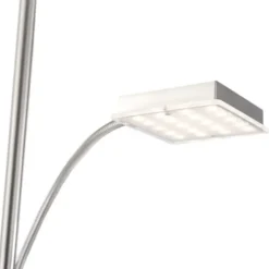 LED-Deckenfluter, stahlfarben, flexibler Lesearm, warmweiß, Touchschalter