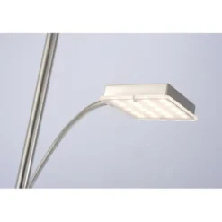 LED-Deckenfluter, stahlfarben, flexibler Lesearm, warmweiß, Touchschalter