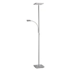 LED-Deckenfluter, stahlfarben, flexibler Lesearm, warmweiß, Touchschalter
