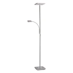 LED-Deckenfluter, stahlfarben, flexibler Lesearm, warmweiß, Touchschalter