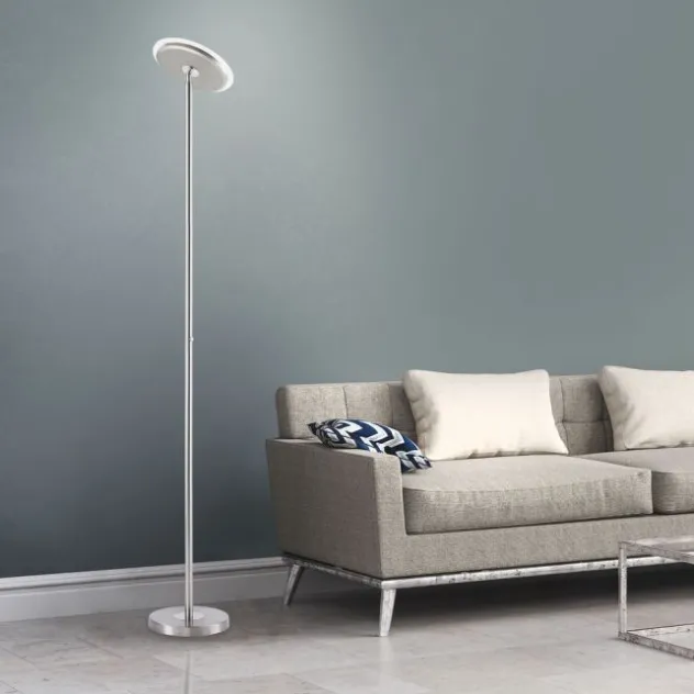 LED-Deckenfluter, stahlfarben, rund, warmweißer Lichtfarbe, Touchdimmer