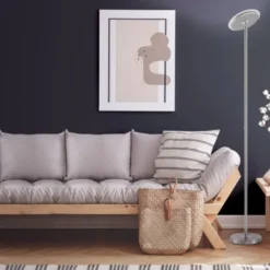 LED-Deckenfluter, stahlfarben, rund, warmweißer Lichtfarbe, Touchdimmer
