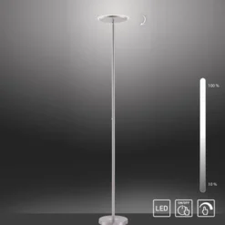 LED-Deckenfluter, stahlfarben, rund, warmweißer Lichtfarbe, Touchdimmer
