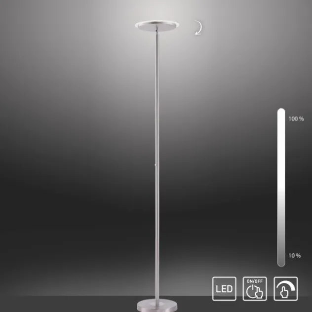 LED-Deckenfluter, stahlfarben, rund, warmweißer Lichtfarbe, Touchdimmer