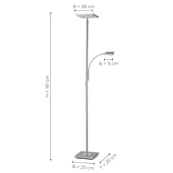 LED-Deckenfluter, stahlfarbig, dimmbar, Touchdimmer, Leselampe