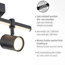 LED Deckenlampe 2 flammig mit LED Board schwarz drehbar Memoryfunktion