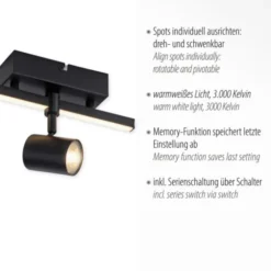 LED Deckenlampe 1 flammig mit LED Board schwarz drehbar Memoryfunktion