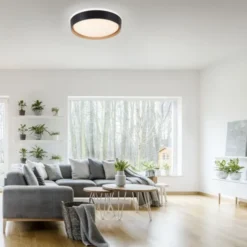 LED Deckenlampe Holzoptik matt schwarz rund dimmbar Wandschalter