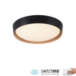 LED Deckenlampe Holzoptik matt schwarz rund dimmbar Wandschalter
