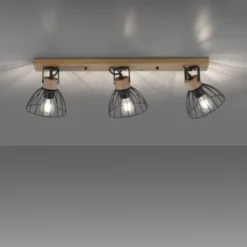 LED Deckenlampe LAMI 3 flammig Holz schwarz Metallschirme drehbar Wandlampe