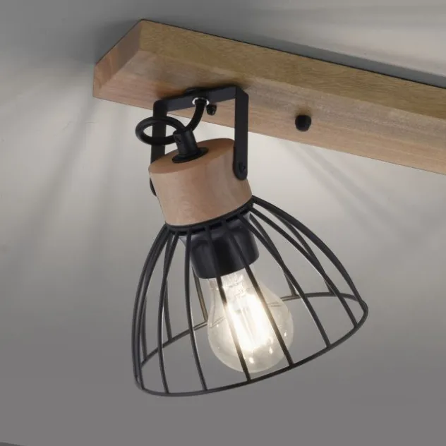 LED Deckenlampe LAMI 3 flammig Holz schwarz Metallschirme drehbar Wandlampe