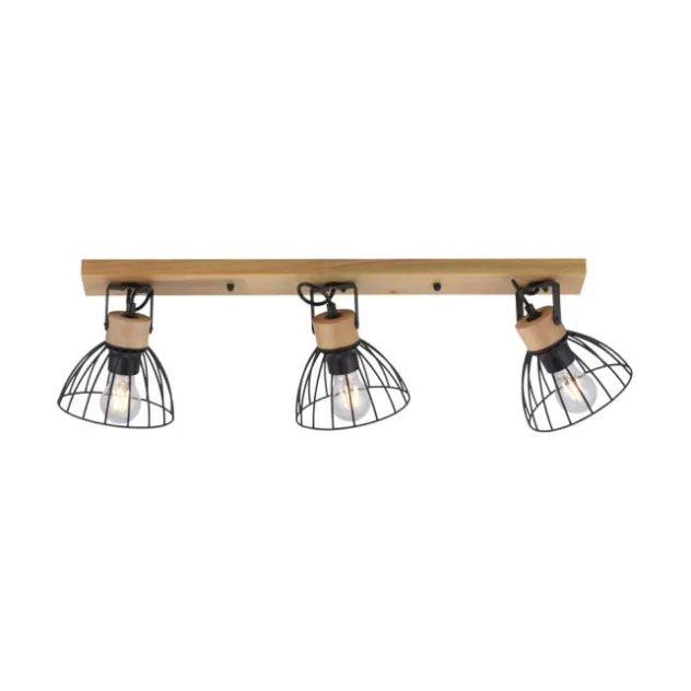 LED Deckenlampe LAMI 3 flammig Holz schwarz Metallschirme drehbar Wandlampe