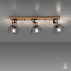 LED Deckenlampe LAMI 3 flammig Holz schwarz Metallschirme drehbar Wandlampe