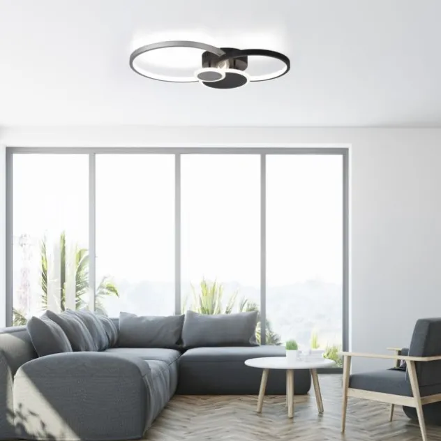 LED Deckenlampe schwarz aluminium 4 Ringe warmweiß energiesparend