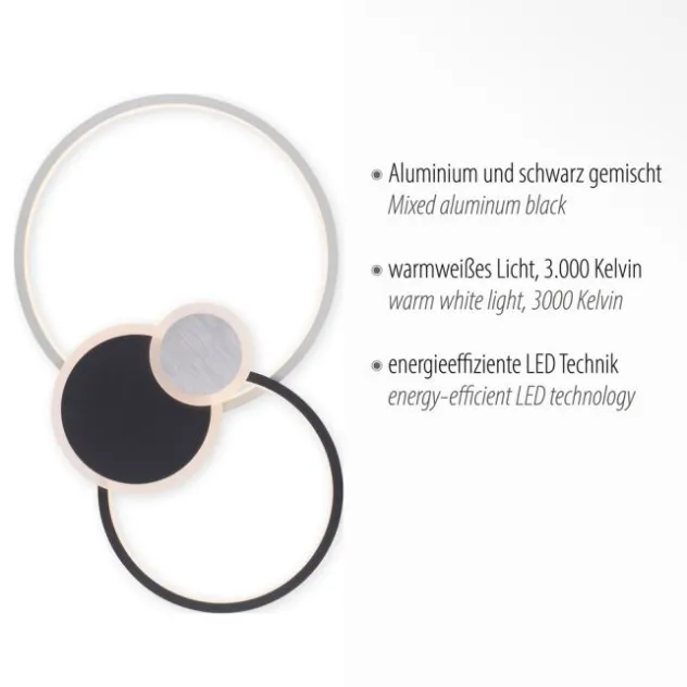 LED Deckenlampe schwarz aluminium 4 Ringe warmweiß energiesparend