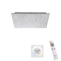 LED Deckenlampe, stahlfarben, quadratisch, Sternenhimmel-Optik, 45x45cm