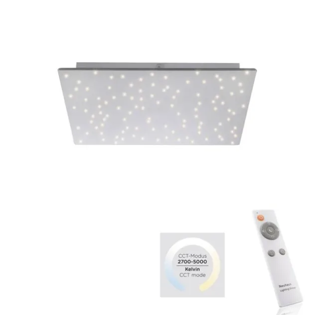 LED Deckenlampe, stahlfarben, quadratisch, Sternenhimmel-Optik, 45x45cm