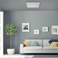 LED Deckenlampe, stahlfarben, quadratisch, Sternenhimmel-Optik, 45x45cm