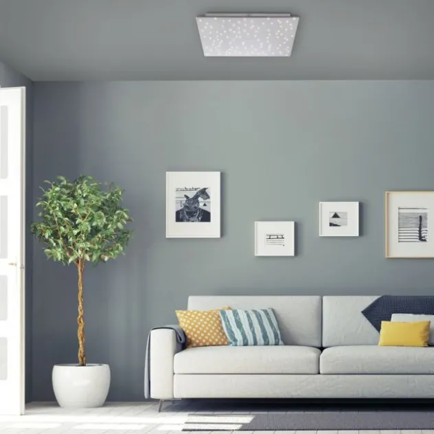 LED Deckenlampe, stahlfarben, quadratisch, Sternenhimmel-Optik, 45x45cm