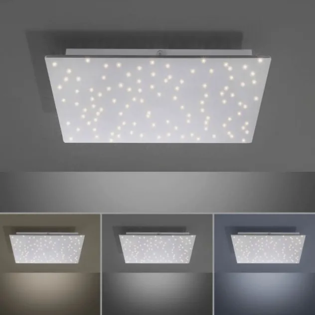 LED Deckenlampe, stahlfarben, quadratisch, Sternenhimmel-Optik, 45x45cm