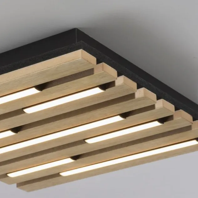 LED Deckenleuchte AKUSTIK, Holz-natur, quadratisch