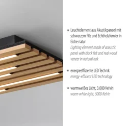 LED Deckenleuchte AKUSTIK, Holz-natur, Panel, rechteckig