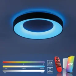 LED-Deckenleuchte, anthrazit, dimmbar, App, Fernbedienung