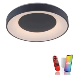 LED-Deckenleuchte, anthrazit, dimmbar, App, Fernbedienung