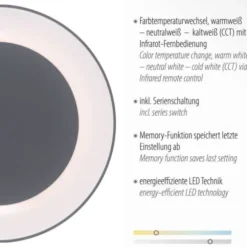 LED-Deckenleuchte, anthrazit-grau, dimmbar, CCT-Farbmanagement, Memory Funktion