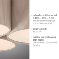 LED Deckenleuchte beige Cord Lampenschirm Schlafzimmer