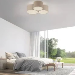 LED Deckenleuchte beige Cord Lampenschirm Schlafzimmer
