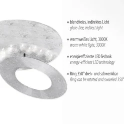 LED-Deckenleuchte, Blattsilberoptik, drehbaren Leuchtenring, Ø 34cm