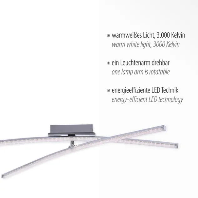 LED Deckenleuchte, chromfarben, ein fester, ein drehbarer Leuchtarm, modern